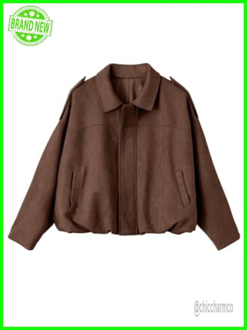 Faux Suede Cropped Bomber Jacket Womens Oversized Zip Fall Coat